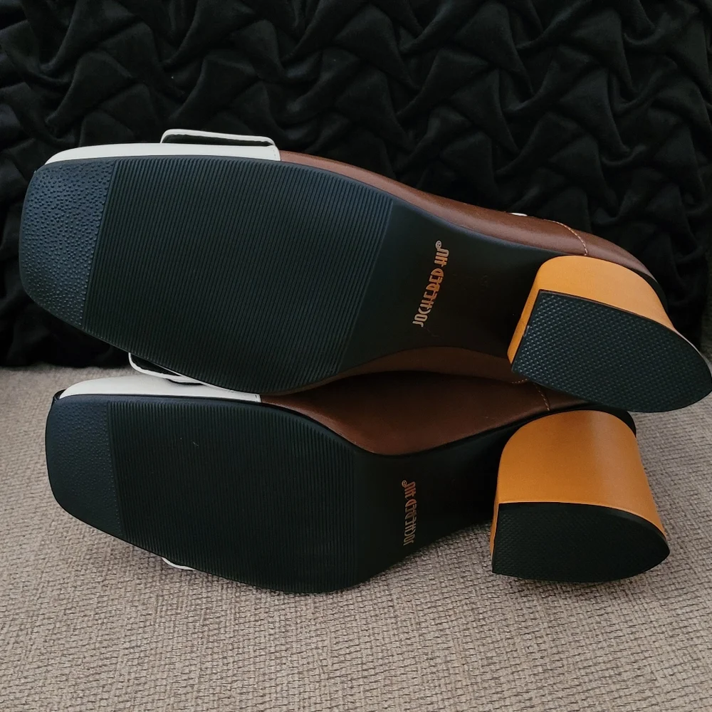 JOCHEBED HU GENUINE LEATHER RETRO STUDDED COLORBLOCK BOOTIES